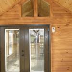 Chattahoochee French Doors (offset due to interior fireplace). Recreational Resort Cottages and Cabins, Rockwall, Texas. cabinsupercenter.com